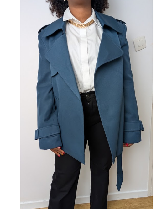 Trench Coat court bleu acier