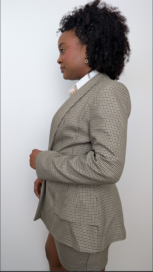Ensemble jupe blazer à carreaux Beige et kaki