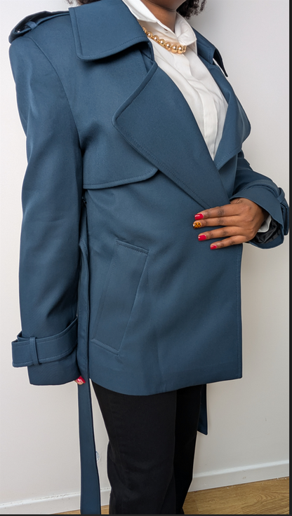 Trench Coat court bleu acier