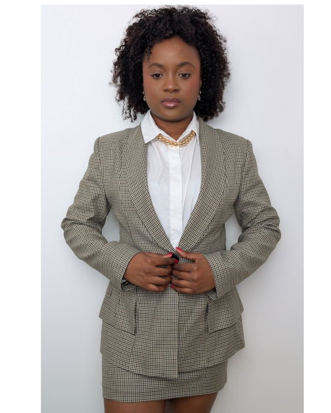 Ensemble jupe blazer à carreaux Beige et kaki