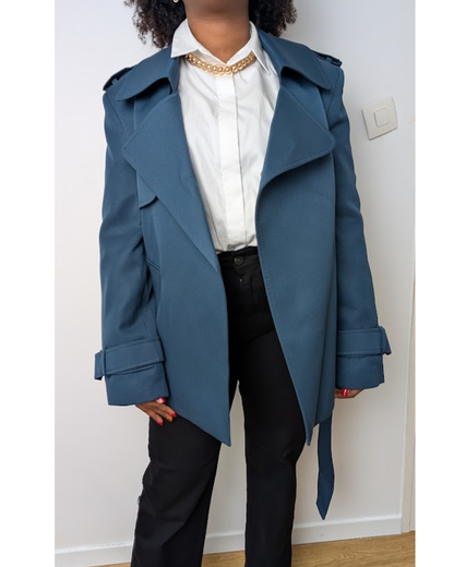 Trench Coat court bleu acier