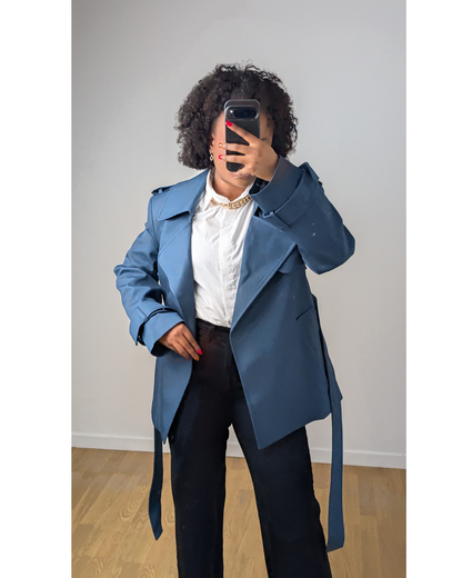 Trench Coat court bleu acier